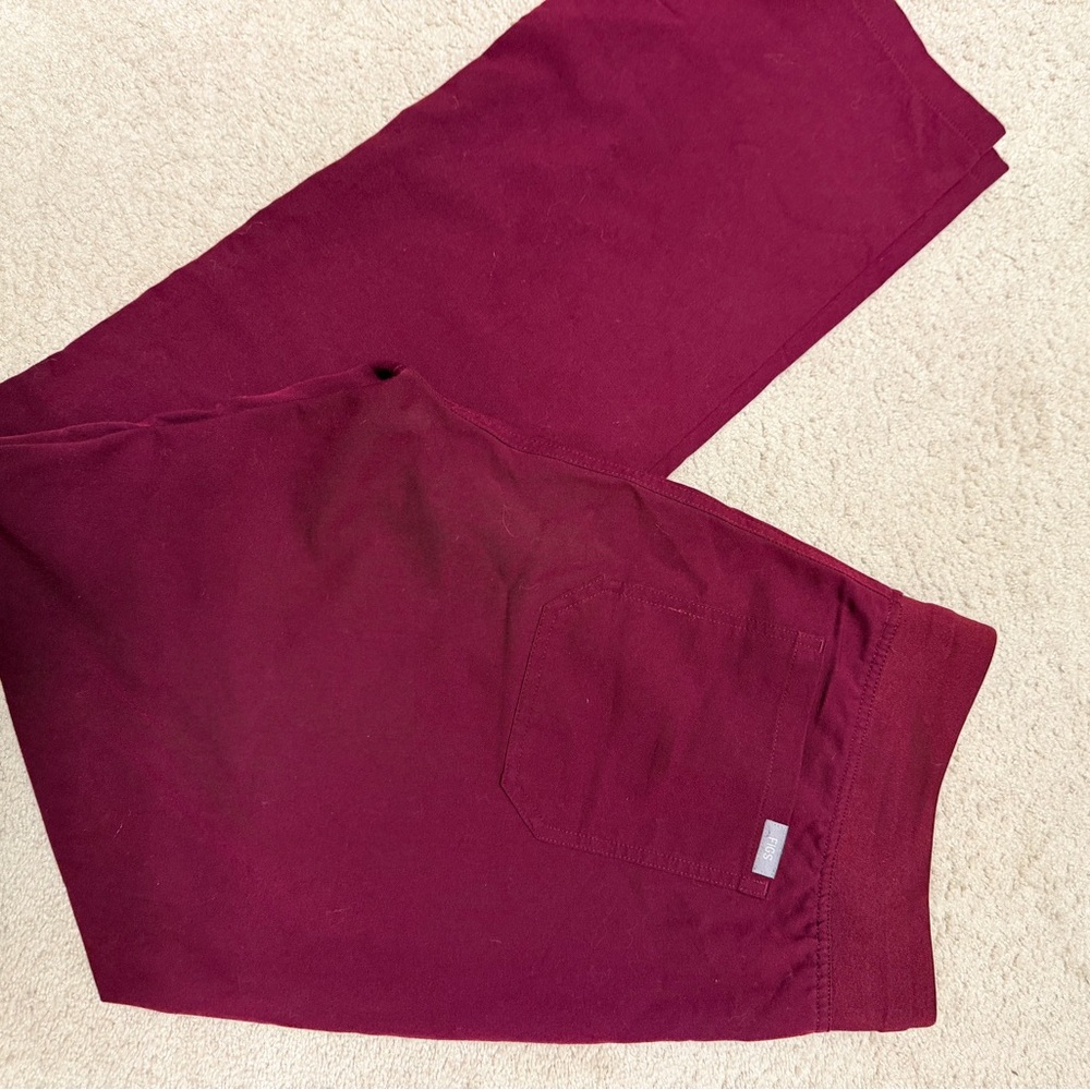 Figs Burgundy Lounge Pants with Gray Accent - Picture 2 of 3